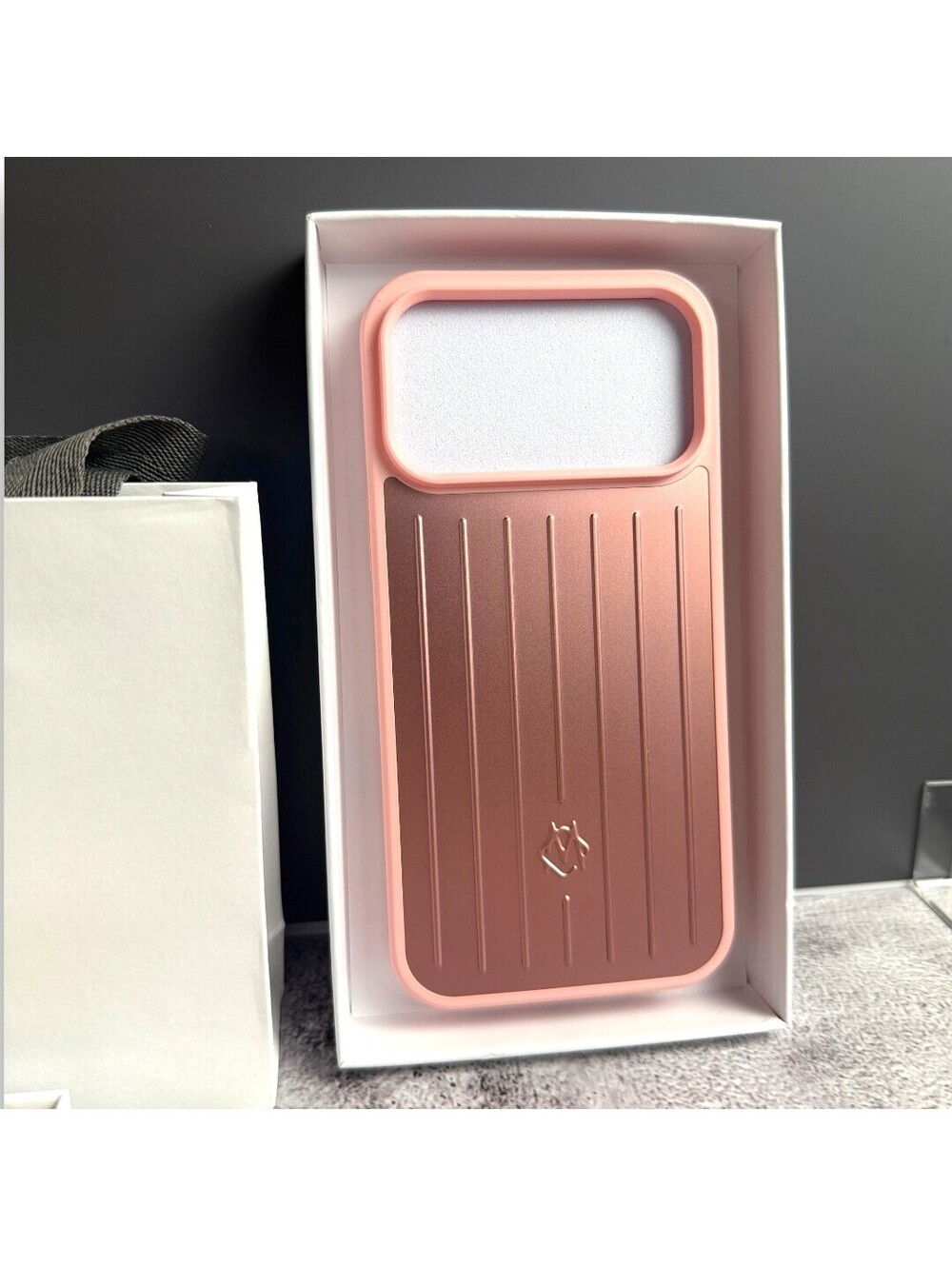 🦩 RIMOWA iPhone 17 Pro Max Case in Pink Aluminum Metal Grooved Luggage Style